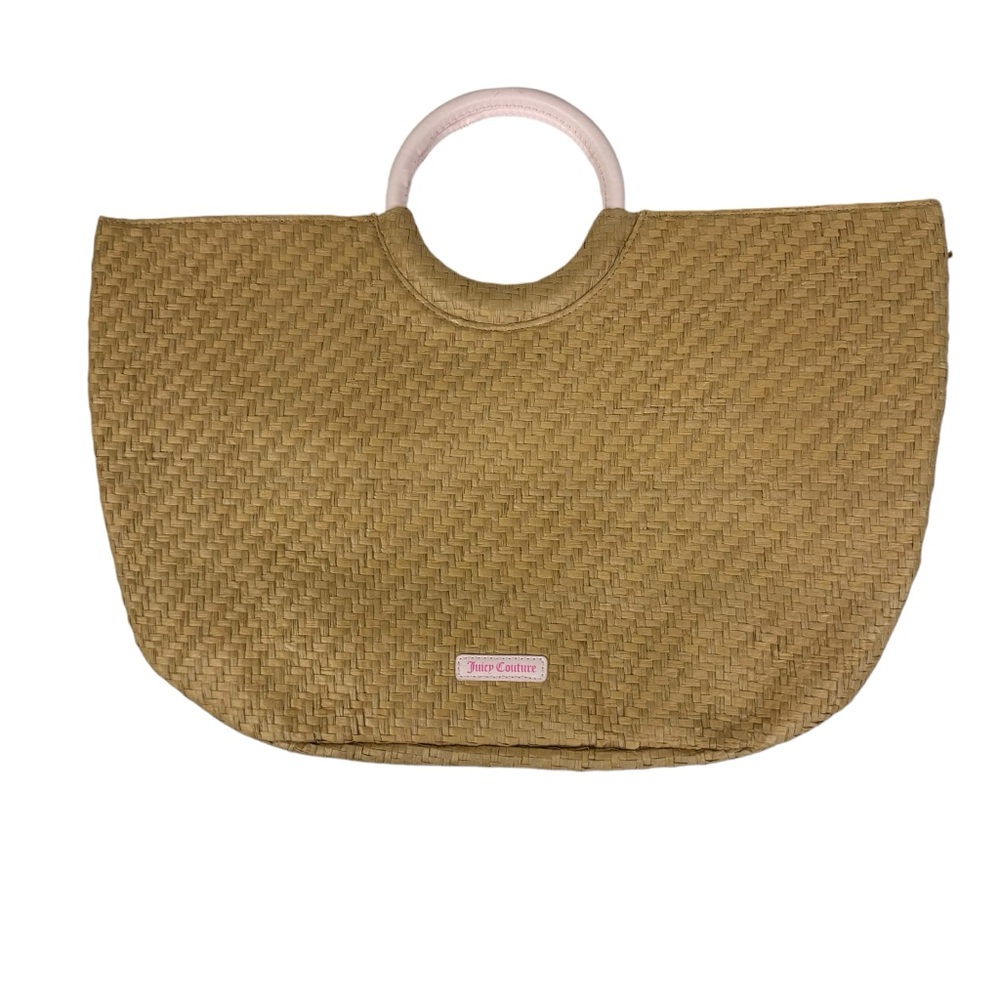 Juicy Couture Straw Tote Bag Round Handles Natural Pink